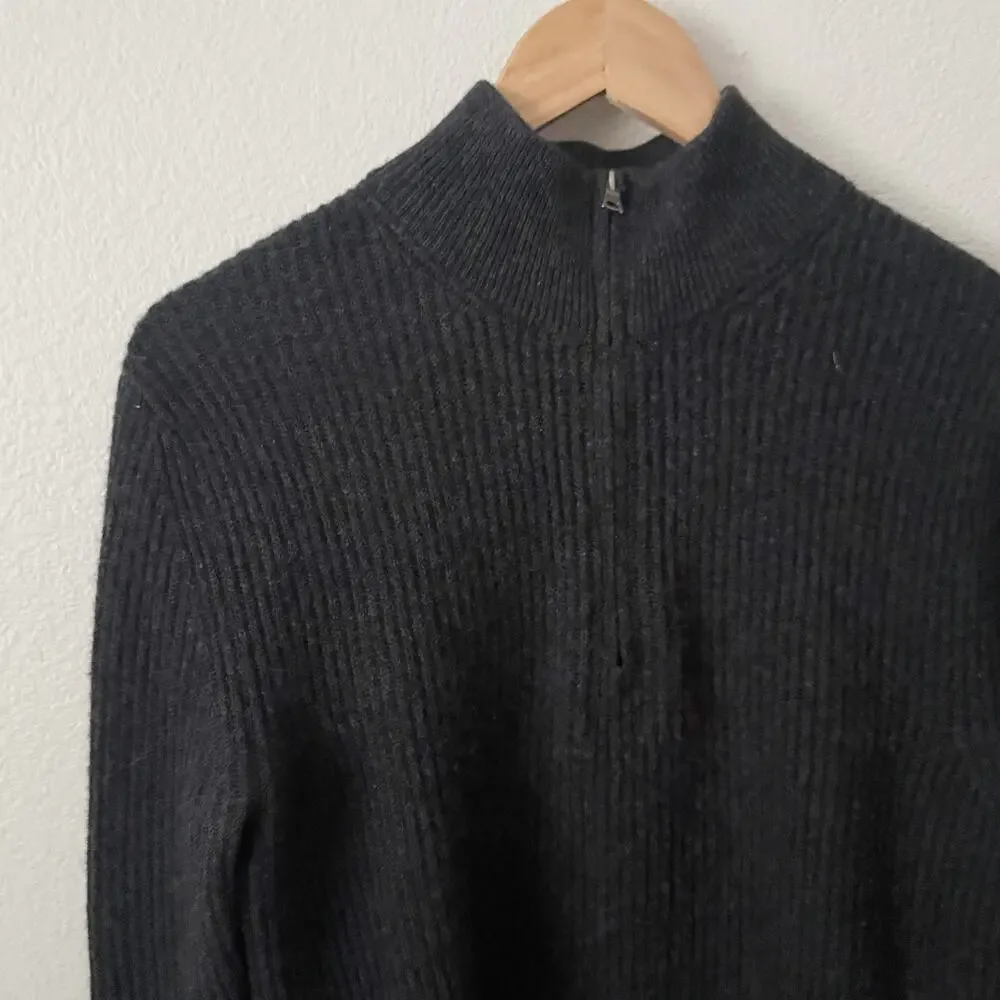 BANANA‎ REPUBLIC | Men's Charcoal Gray Ribbed Zip Sweater Wool Camel | Medium
